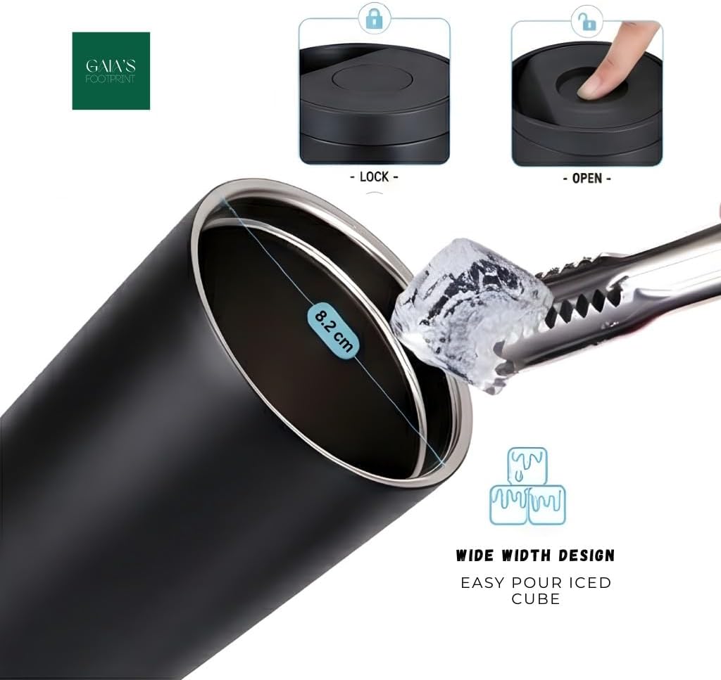 Thermobecher mit weitem Rand und Eiswürfel